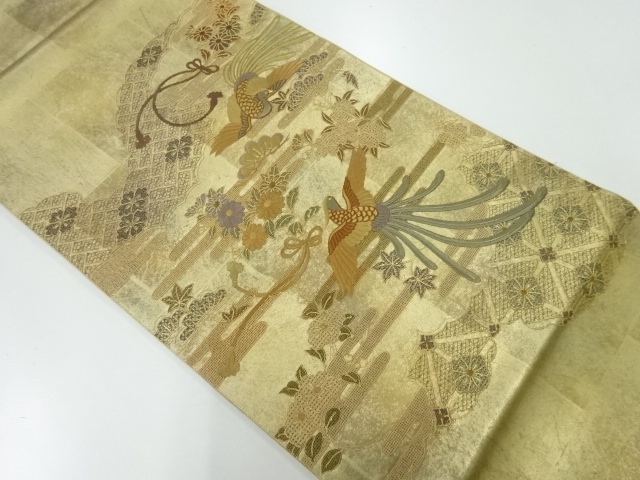 JAPANESE FUKURO OBI / EMBROIDERY / FLOWER & BIRD